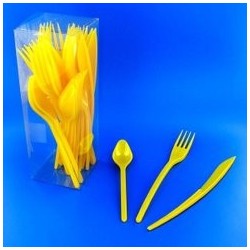 Vaisselle : couverts box 10 fourchettes/couteaux/cuillères jaune