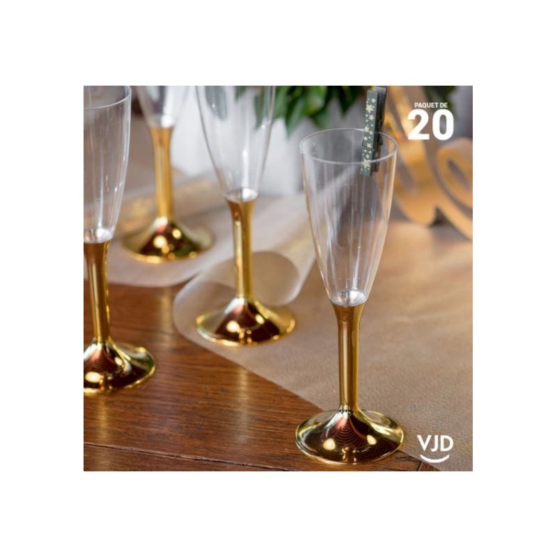 20 flûtes à champagne or chromé
